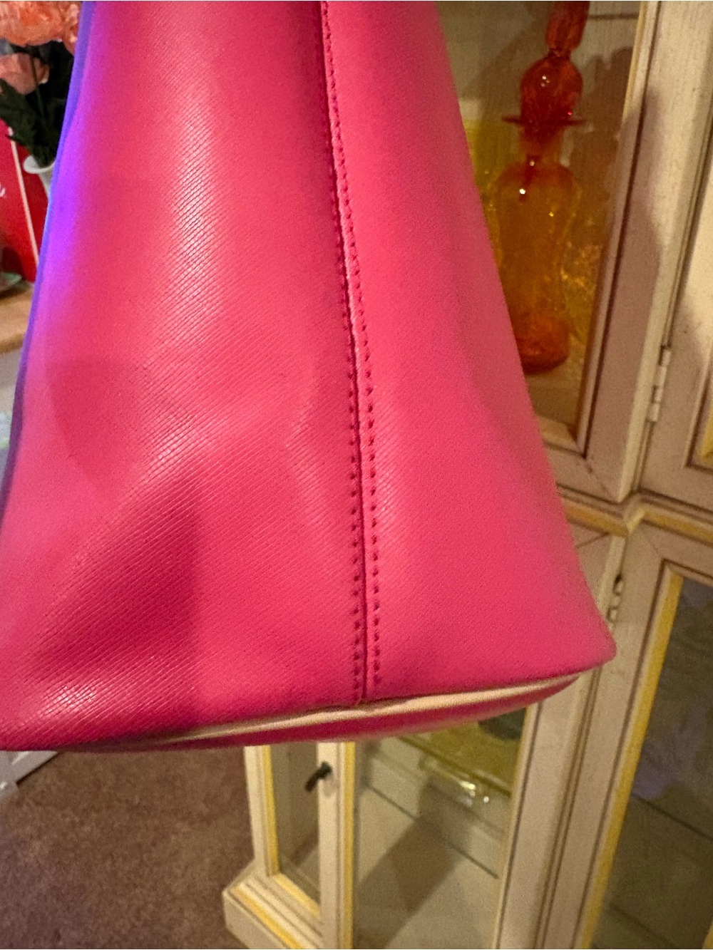 Coach Hot Pink Tote with Beige Trim - Picture 5 of 11